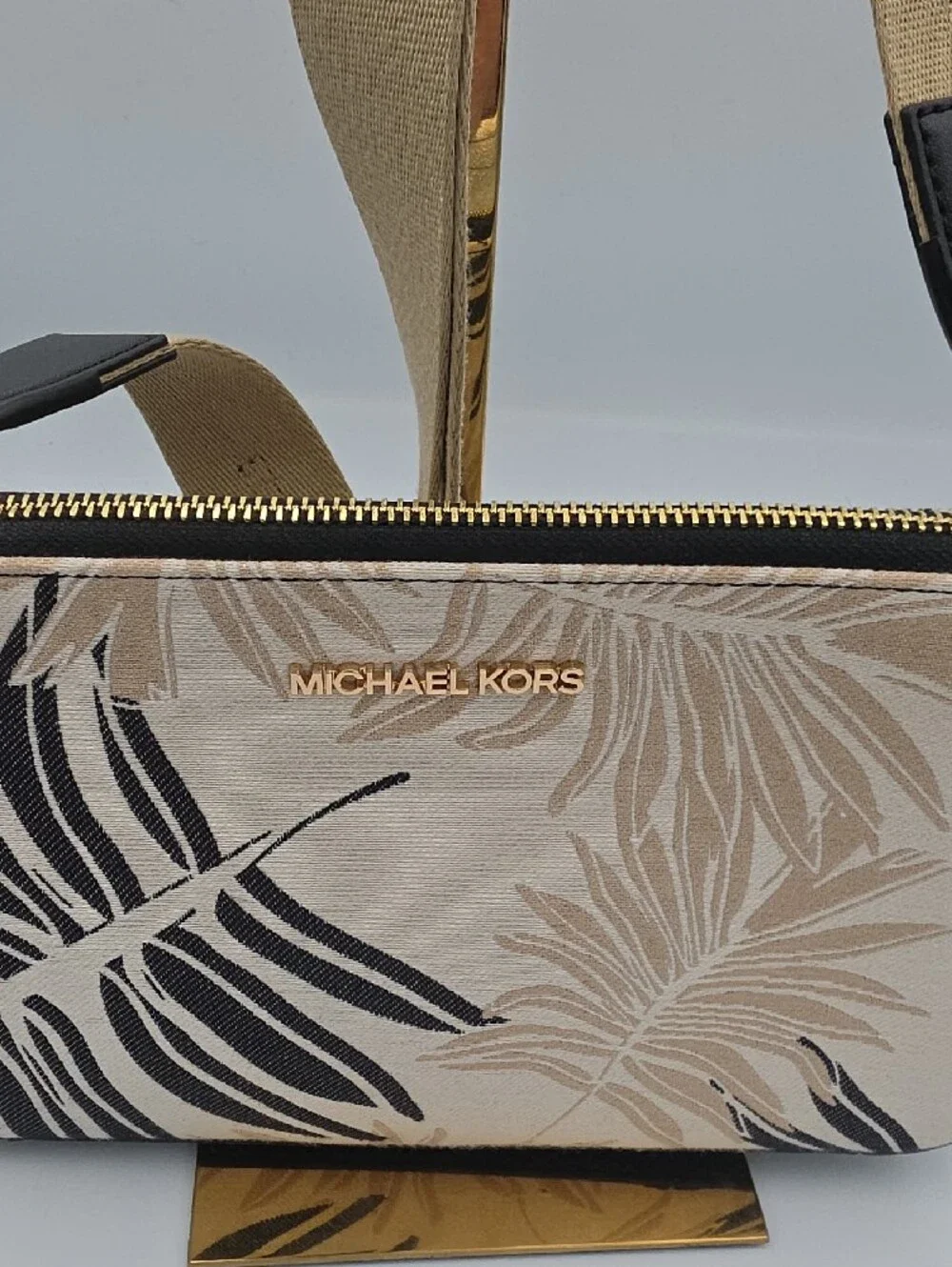 Michael Kors Beige Black Tropical-Print Crossbody Bag